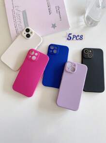 5pcs Dopamine Color Phone Cases, Minimalist Solid Color Phone Cases, Lens Protection Phone Cases, Compatible With IPhone 17 Pro Max, 11, 13, 14, 15, 16, Galaxy Phones