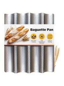 用于法式面包烘焙的不粘法棍面包盘，碳钢 2/3/4 连续凹槽烤盘架，波浪形法式长面包，大型金色法棍面包模具无论您是大师还是新手，拥有大烤箱还是小烤箱，您都可以制作精致美味的法式面包。
