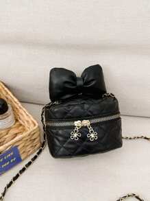 1pc Pu Zipper Closure Fashionable Bow Rhinestone Embroidery Shoulder Crossbody Bucket Bag, Korean Style Versatile Chain Shoulder Crossbody Bag, Casual And Comfortable Shoulder Strap, Smooth And Long Style, Versatile And Not Picky, Suitable For Girls' Daily Shopping And Travel Use - Sweet Bucket Bag - View 6