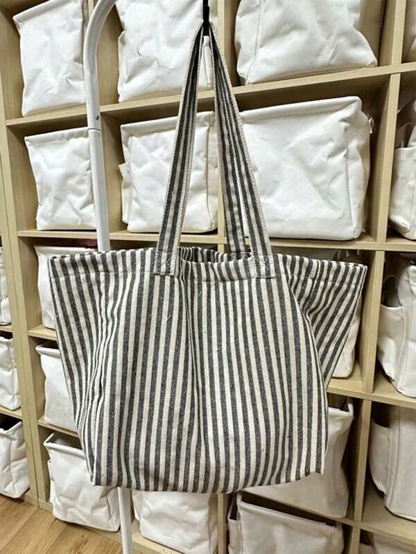 Striped Casual Large Capacity Simple Shopping Vacation School Tote Bag, School Supplies, School Bag, School Handbag, School Tote Bag, School Bookbag, Back To School Bags, Lightweight, Portable, Foldable, Classic Casual, Suitable For Teen Girls Women College Students, Perfect For Back To School, First Day Of School, Holiday, Beach, Tote Bags For Women, College Essentials