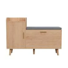 Shoe Storage Bench - Shoe Cabinet - Rattan Front - Chipboard - Metal Surfaces - Fabric Cushions - Folding Door - Dressing Room Entrance - L100 X D30 X H69 Cm - 卡其色 - 查看 8