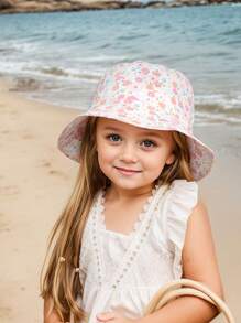 1 pieza Sombrero de sol con estampado de dibujos animados para niñas/niños mayores, sombrero tipo cubo de unicolor simple y ligero con circunferencia ajustable y cordón para el viento, adecuado para primavera y verano - 1PC - Ver 4