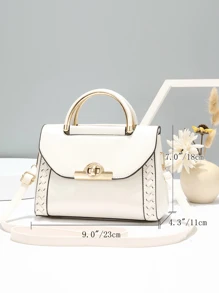 New White Fashion Full Color Matching Pu Flap Handbag, Perfect Office And Work Women's Bags, Mother's Day Gift, Mom's Gift, Mom's Essentials, Mom's Going Out Bag, Fashion Business Casual Women's Bags, Perfect For Office, Business And Work, Business Casual Women's Bags, Perfect For Office, Business And Work, Woven Tote Handbags Small Bag 2025 New Fashionable Locking Small Square Bags Shoulder Crossbody Bags