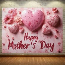 母亲节横幅以心形和粉红色花朵作为背景，充满喜悦和温暖，适合庆祝母亲节、春季活动和家庭照片。 - 彩色 - 查看 6