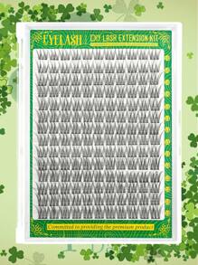 151 piezas Conjunto de extensiones de pestañas individuales con tallo ancho, con apariencia natural y efecto rizado y de larga duración, súper ligero y reutilizable. Kit de extensión de pestañas falsas segmentadas para uso personal en casa o en movimiento para la vida diaria, bodas, citas y Día de San Patricio