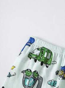 6 件套男童夏季睡衣套装，轻便卡通恐龙印花睡衣，短袖上衣和七分裤，春夏 - 彩色 - 查看 4