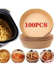 25/50/100pcs Set, Air Fryer Disposable Paper Liners, Non-Stick Round Disposable Baking Paper, Grease-Proof Parchment Paper, For Baking, Cooking, Microwave Use - True color (round) - View 1