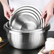 Stainless Steel Drain Basket Colander Round Rice Cleaning Sieve Fruit Vegetable Washing Basin Strainer Filter Kitchen Utensils