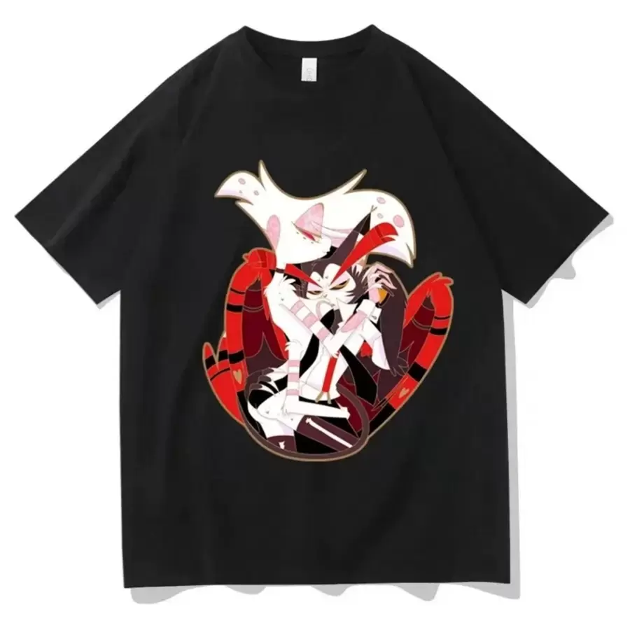 Hazbin Hotels Alastor Printed Tshirt Summer WomensTshirt Y2k Round Neck Short SleeveTshirt High Quality Neutral T-Shirt Clothing - 黑色 - 查看 1