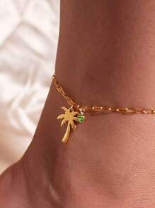 1 szt. Palm Tree Birthstone Anklet dla kobiet Delikatny kokosowy łańcuszek na kostkę Letnia biżuteria plażowa Modne dodatki Prezent na Walentynki, mama, matka, Dzień Matki, prezent