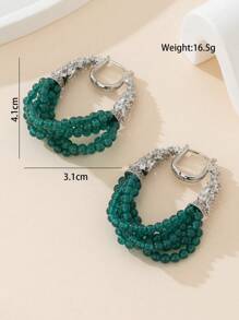 1 par de aretes de joyería de moda para mujer y 1 pieza de anillo de joyería de moda, material de cobre chapado en metal precioso, con piedra de ágata verde multicapa trenzada, patrón retro, adecuado para uso diario, fiestas, vacaciones, regalos, elegante y grácil