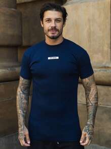 Slim Fit American Style Streetwear Rubber Ribbed T-Shirt - 藏蓝色 - 查看 5