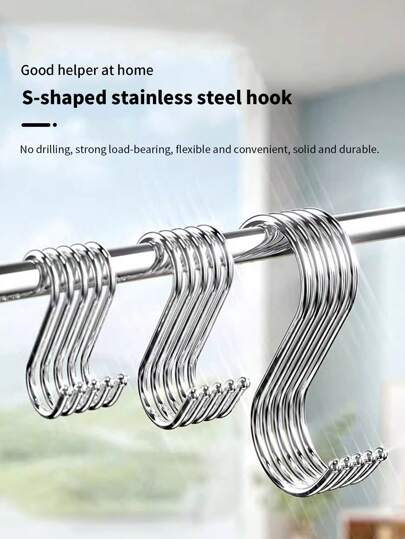 Pack Of 1/3/5/10 S-Hooks, Heavy Duty Stainless Steel Hooks, Kitchen Hooks Household S-Shaped Metal Steel Pipe S-Hooks, Versatile And Perfect For Clothes, Kitchen Utensils, Dishes, Plants, Towels, Gardening Tools,Wall Picture Frame,Wall Hooks Self Adhesive,Hooks,Hook,Wall Hooks,Bathroom,Towel Holder,Hooks,Wall Hooks,Hooks,Wall Hook,Door Hanger