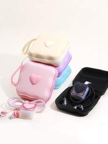 6pcs Cute 3D Heart Wave + EVA Storage Pouch Set, Charger Protection Case, Data Cable Organizer Kit, Compatible With IPhone 12 14 15 16 18/20W Fast Charging Cable - Multicolor - View 6