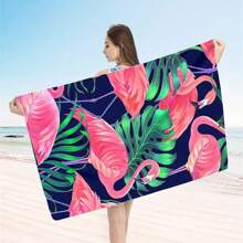 1pc Oversized Flamingo Printed Beach Towel, Extra Large Ultra Soft Quick Dry Beach Blanket - Skin-Friendly And Portable, Suitable For Fun Trips, Yoga, Picnics And Pool Parties