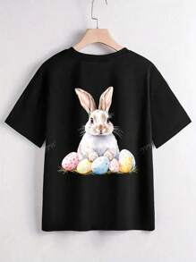Easter Rabbit Print Elastic Short Sleeve T-Shirt