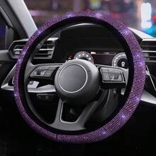 1-częściowa skórzana osłona kierownicy z kryształkami, z błyszczącymi kryształkami, pasująca do SUV-ów, sedanów, samochodów, ciężarówek, uniwersalna, pasująca do 14,5-15-calowego kryształowego brokatu dla kobiet