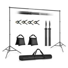 Backdrop Support Stand Kit 10x7ft(WxH) Adjustable Photography Studio Photo Background Support System With 4 Crossbars, 8 Backdrop Clamps, 2 Sandbags And Carrying Bag For Parties Events Decoration - Màu đen với hai bao cát - Xem 1