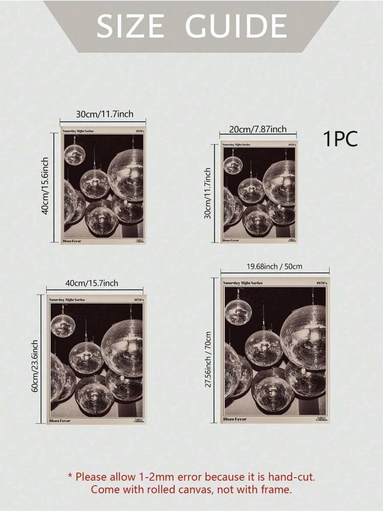 1 pièce Décoration disco, affiches disco, art mural, art de chariot de bar preppy, impressions de boule disco, décoration murale vintage, décoration rétro des années 70, murales murales, affiches sur canevas personnalisées pour dortoirs, appartements, chambres à coucher, salons et autres décorations murales, sans cadre