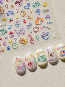 1pc Kitten Cartoon Nail Charm Sticker DIY Art Cute Style 3D Nail Art Decoration Sticker