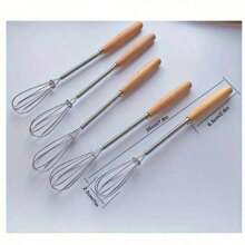 1pc/3pcs/6pcs, Whisk With Solid Wood Handle, Kitchen Mini Stainless Steel Egg Beater, Milk Whipper Wire Whisk For Blending, Whisking, Beating, Or Stirring, 7.9 Inch