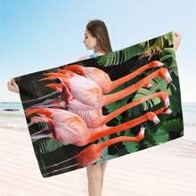 1pc Oversized Flamingo Printed Beach Towel, Extra Large Ultra Soft Quick Dry Beach Blanket - Skin-Friendly And Portable, Suitable For Fun Trips, Yoga, Picnics And Pool Parties
