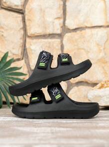 1 Pair Boys Fashionable Hook And Loop Design EVA Flat Sandals, Cute Open Toe Quick Dry Lightweight Non-Slip Summer Shoes, Suitable For Toddler And Little Kids