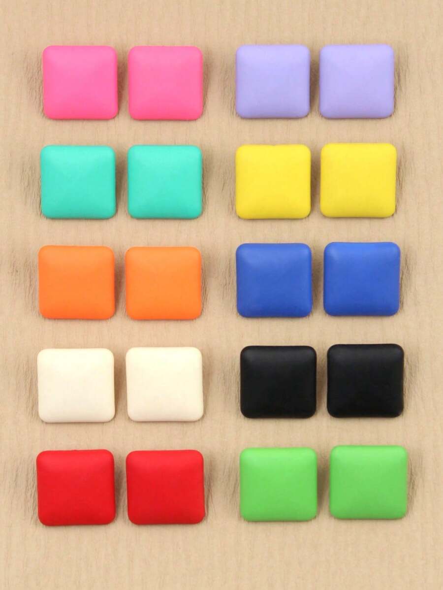 Betykuku 9 Pairs Colorful Heart Shaped Stud Earrings, Minimalist & Fashionable For Casual Daily Wear - square - View 1