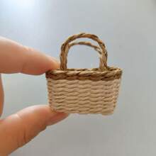 1pc Mini Geweven Mand Poppenrekwisiet, Kleine Handgemaakte Papieren Rotan Mand, Decoratieve Meubel Accessoire Pop