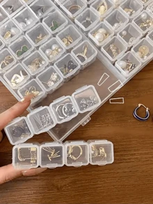 1pc Transparent Portable Jewelry Storage Box, Necklace Earrings Rings Anti-Oxidation Detachable Organizer Container, Accessories Case