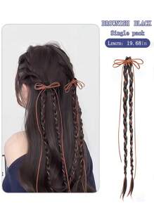 1pc Women's Sweet Elegant Hair Braids Clip, Fashion Long Braid Hair Accessory, Fake Hair Half Bun Side Ribbon Pony Tail Hair Clips, Suitable For Daily Wear, Boho Elegant