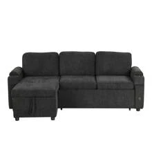 MERAX 83.5" L-Shaped Sofa Couch Convertible Sofa Bed Sectional Sofa With Ample Storage Space, Two Cup Holders And Two USB Ports For Living Room - Black - View 9