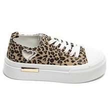 Women's Thick Sole Lace-Up Sneakers, With Heart-Shaped Patch, Available In Multiple Colors - Leopard-9151 - View 3