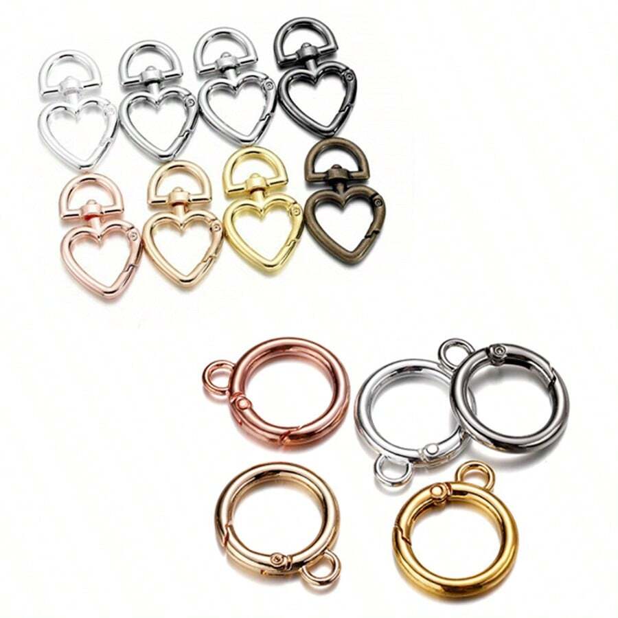 5件装旋转扣心形圆形弹簧开口环钥匙圈 DIY钥匙链 手提包吊坠连接扣配件
