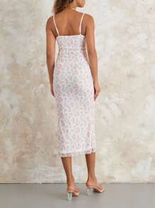 Women Sleeveless Floral Maxi Dress Summer Spaghetti Strap Bodycon Party Dress For Cocktail Beach Streetwear - White - View 9