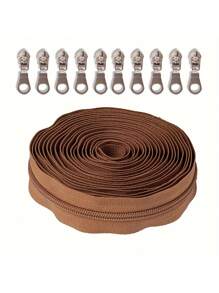 Zíper de 450 cm/177,16 polegadas com 10 cabeças de zíper prateadas, zíper de nylon de cor sólida nº 5 disponível em 7 cores, incluindo branco, preto e bege, adequado para roupas, bolsas, tecidos para o lar e projetos DIY