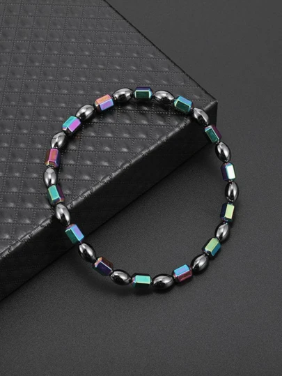 1条磁性脚链，黑色磁性手链，黑玛瑙饰品，时尚弹力材质，男女皆宜，最佳节日礼物