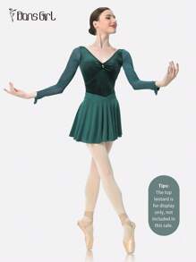 DonsGirl 1pc Women's Soft Elastic Mesh Fabric Flared Midi Tutu Skirt With Waist Cut-Out Design For Ballet Dance&Cheerleading Performance Costume - 墨綠色 - 查看 3