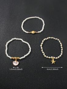3 Stücke/Set legerer Sommer-Perlen-Armband-Set für Frauen, mit Muschelund Seestern-Elementen, geeignet für den Alltag oder zum Urlaubstragen, Feriengeschenk