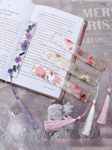 1pc/2pcs Book Marks/Book Press For Book Lover ,Christmas Present Dried Flower Bookmarks With Tassels, Bookmarks For Women, Durable Handmade Dried Flower Resin Bookmarks, Pretty And Increase Reading Interest,Gifts For Book Lovers, Student Prize, School Supplies Random Patterns