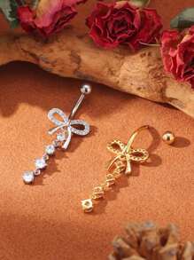 A Bow Shaped Micro Inlaid Copper Navel Nail