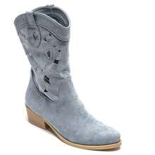 Botas occidentales de tacón bajo con recortes calados - Estilo vaquera - Azul - Ver 2
