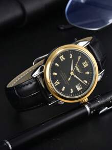 LONGLUX 1 pièce Montre mécanique automatique imperméable pour homme, cadran lumineux, bracelet  d'affaires