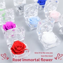 Boîte à bague rose éternelle en 9 couleurs | Bijou de fleur préservée, cadeau pour les mariages, la Saint-Valentin et les souvenirs de mariée (boîte-cadeau de luxe), plantes artificielles