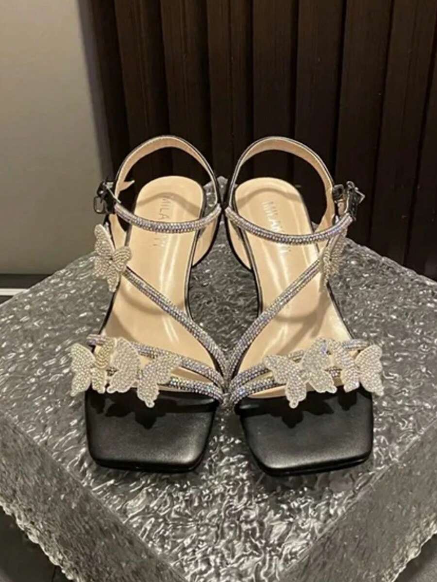 Monie Women’s Crystal Evening Sandals – Strappy Wedge Heels With Unique Heel Design, Handmade Glitter Dress Shoes - View #6