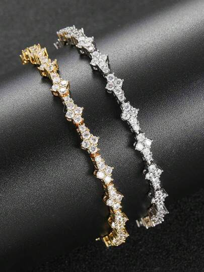 1 Pc Round Stone Star Cubic Zirconia Bracelet, Hip-Hop Jewelry For Men, Shiny Elegant Fashion Accessory, Classic Commemorative Gift For Birthday, Anniversary