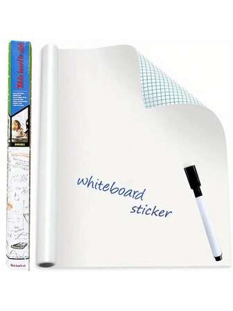 1 Rollo de Pegatinas de Pizarra Blanca en Caja (45*200cm#Incluye un Bolígrafo para Pizarra Blanca) Pegatinas de Pizarra Adhesivas para Pared para Grafiti, autoadhesivos para Puerta de Pared de Anuncios de aula de oficina
