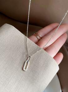 BALMORA 1入組時尚S925銀雙環連接吊墜項鍊帶可調節流蘇適合女士,生日禮物 - 銀色 - 查看 2