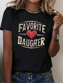 [Sporty T-Shirt]Favorite Daughter Graphic T-Shirt For Women - Soft & Comfortable Casual Tee With Heart Design, Short Sleeves, Round Neck, Machine Washable |   Relaxed Fit |   Plus Size - màu đen - Xem 1