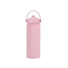 1pc 500ml/17OZ Stainless Steel Outdoor Sports Water Bottle, Wide Mouth Portable With Handle, Rubber Coated Soft Touch, Premium